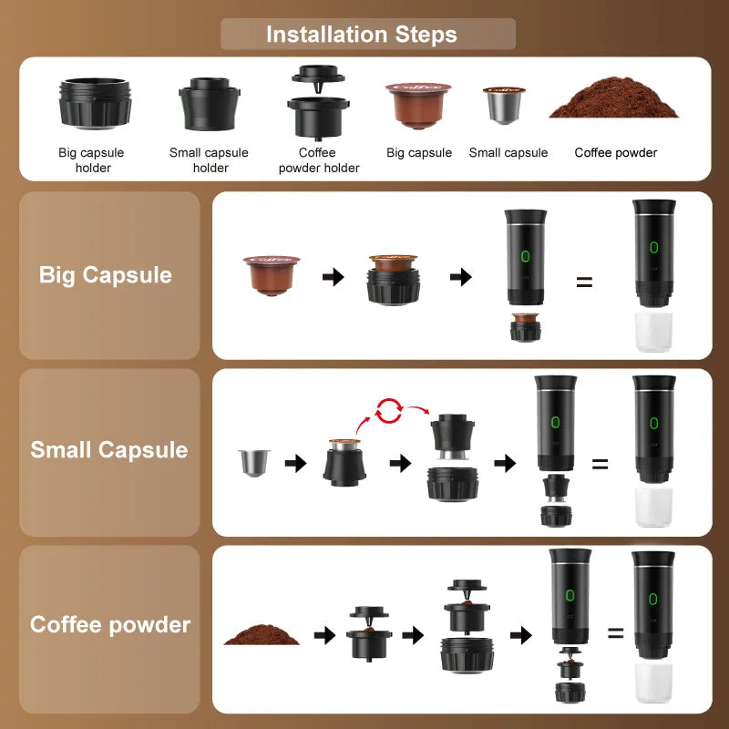 Portable Wireless Espresso Coffee Maker – 3-in-1 Travel Coffee Machine