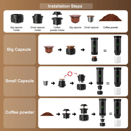 Portable Wireless Espresso Coffee Maker – 3-in-1 Travel Coffee Machine