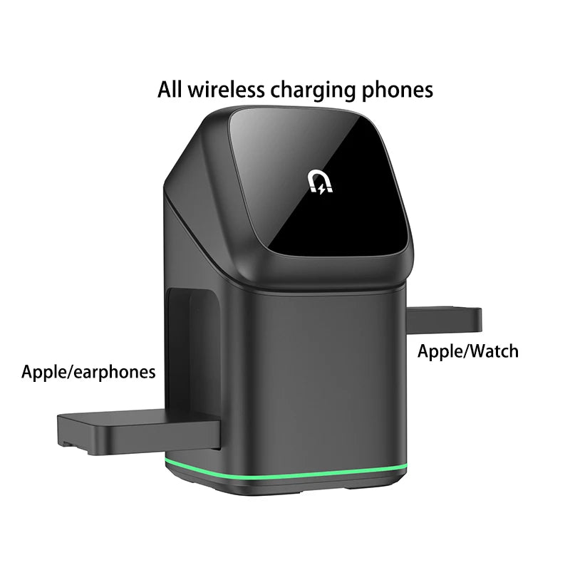 30W 3-in-1 Magnetic Wireless Charging Stand – Rotatable Fast Charger for iPhone & Qi Devices