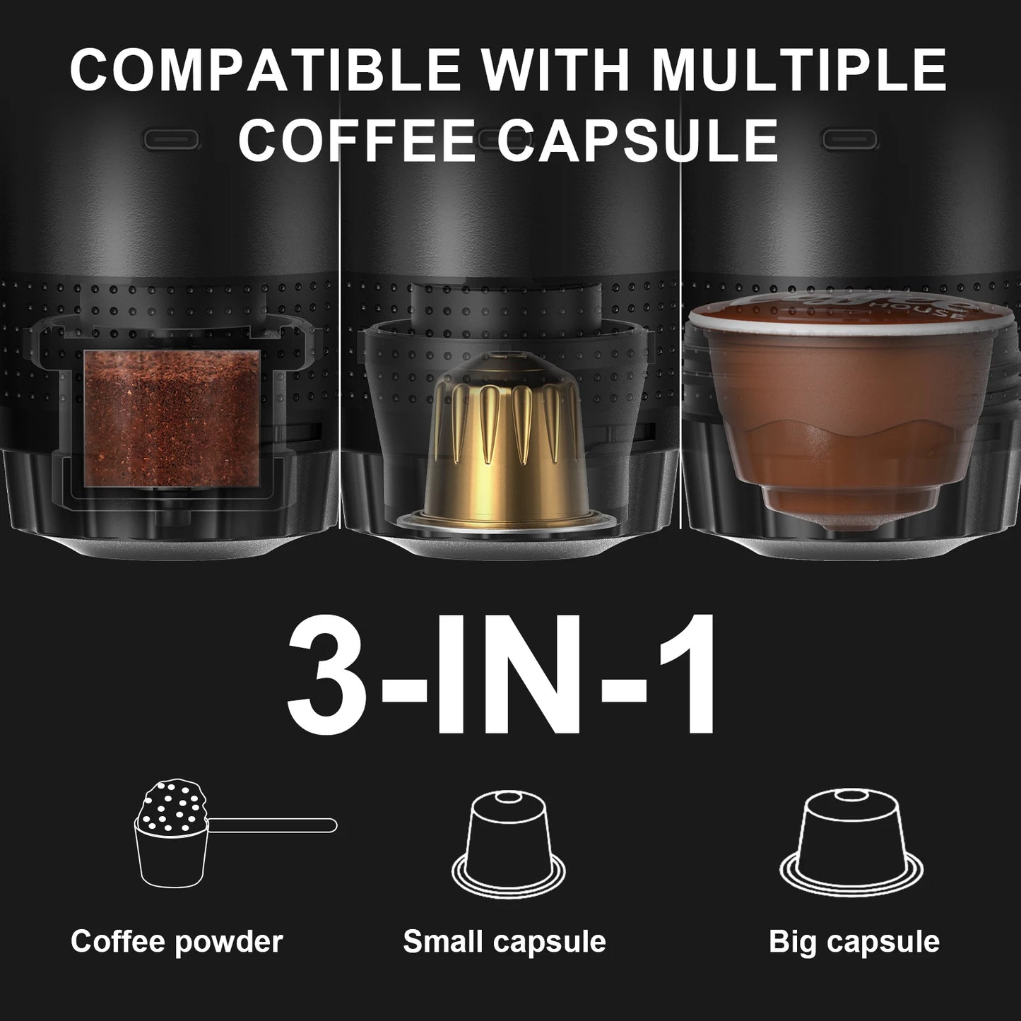 Portable Wireless Espresso Coffee Maker – 3-in-1 Travel Coffee Machine