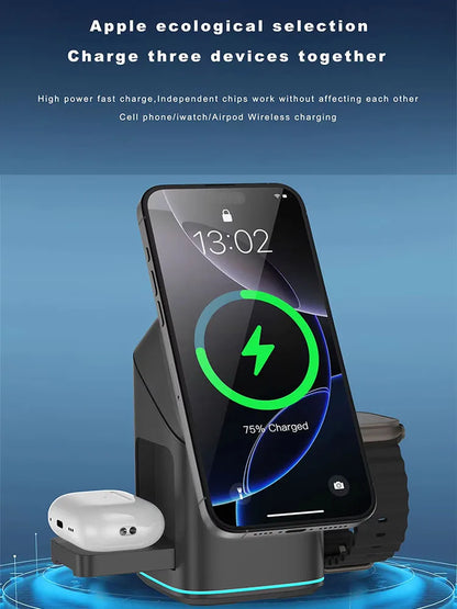 30W 3-in-1 Magnetic Wireless Charging Stand – Rotatable Fast Charger for iPhone & Qi Devices