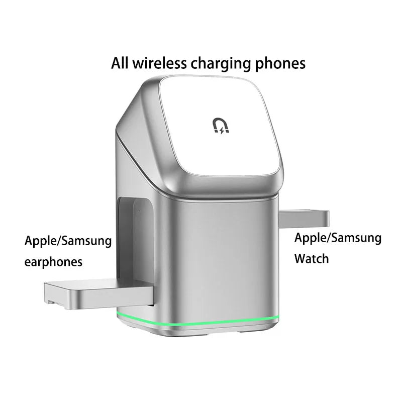 30W 3-in-1 Magnetic Wireless Charging Stand – Rotatable Fast Charger for iPhone & Qi Devices