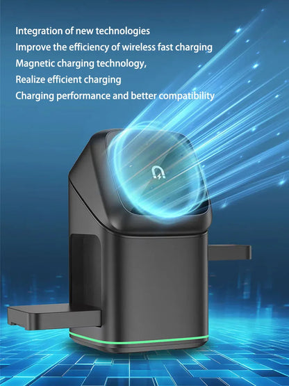 30W 3-in-1 Magnetic Wireless Charging Stand – Rotatable Fast Charger for iPhone & Qi Devices