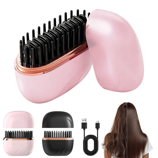 Cordless Mini Straightener Brush – Rechargeable Portable Hair Straightener with Anti-Scald Shell