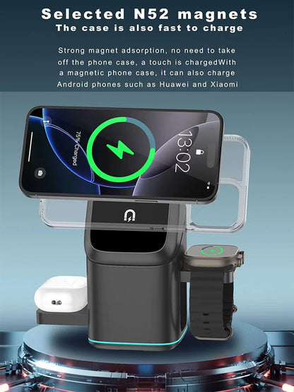 30W 3-in-1 Magnetic Wireless Charging Stand – Rotatable Fast Charger for iPhone & Qi Devices